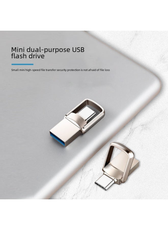 High-speed Dual-interface TypeC Mobile Phone Computer Dual-purpose U Disk 128g Large Capacity Metal Rotating 64G Lettering USB Disk-Color:Silver-Capacity:USB3.0  - Image 3