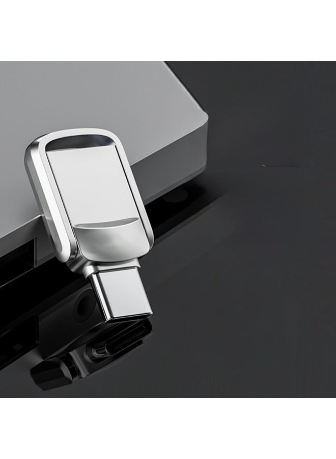 High-speed Dual-interface TypeC Mobile Phone Computer Dual-purpose U Disk 128g Large Capacity Metal Rotating 64G Lettering USB Disk-Color:Silver-Capacity:USB3.0  - Image 2