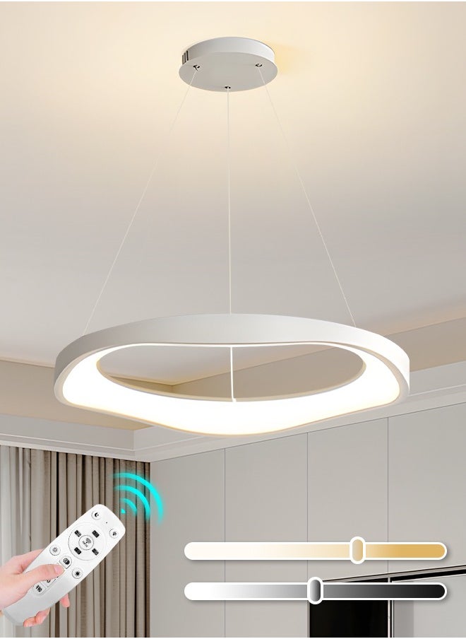 YATAI LIGHTING - White Round LED Chandelier, 59W Adjustable Height & Light, Remote Control 3000K-6000K Dimming, Modern Minimalist Ceiling Light for Dining Room, Bedroom, Living Room, 15-25㎡ - Image 1