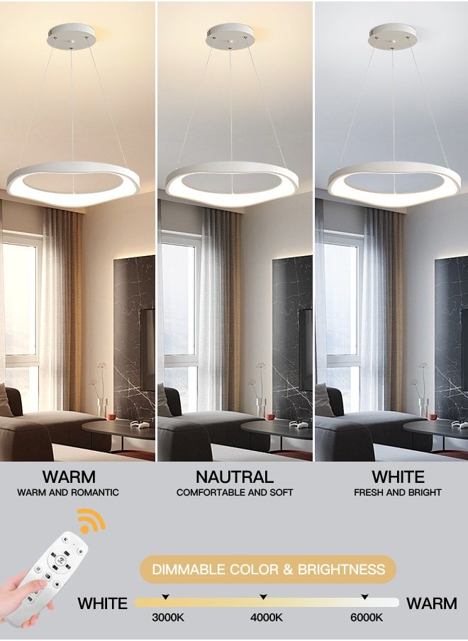 YATAI LIGHTING - White Round LED Chandelier, 59W Adjustable Height & Light, Remote Control 3000K-6000K Dimming, Modern Minimalist Ceiling Light for Dining Room, Bedroom, Living Room, 15-25㎡ - Image 1