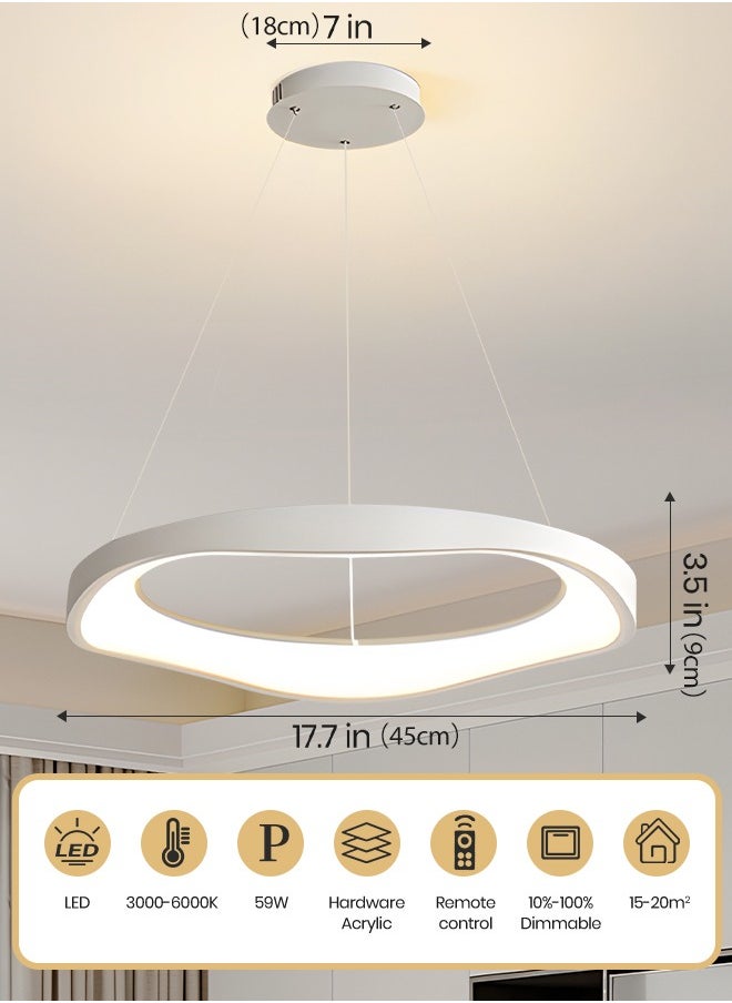 YATAI LIGHTING - White Round LED Chandelier, 59W Adjustable Height & Light, Remote Control 3000K-6000K Dimming, Modern Minimalist Ceiling Light for Dining Room, Bedroom, Living Room, 15-25㎡ - Image 1