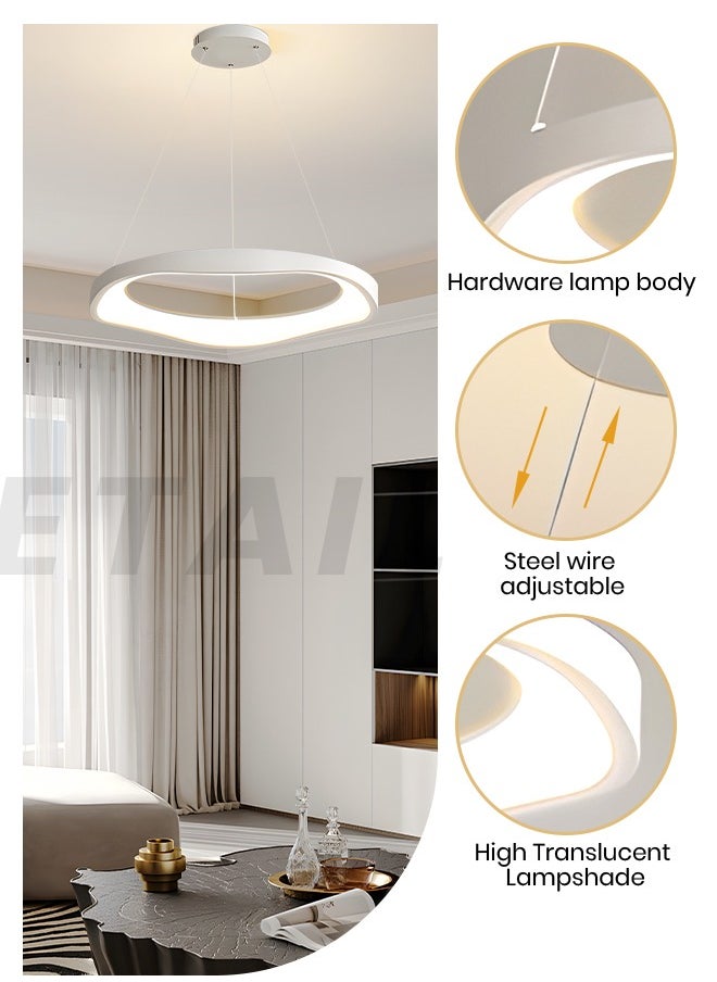 YATAI LIGHTING - White Round LED Chandelier, 59W Adjustable Height & Light, Remote Control 3000K-6000K Dimming, Modern Minimalist Ceiling Light for Dining Room, Bedroom, Living Room, 15-25㎡ - Image 1
