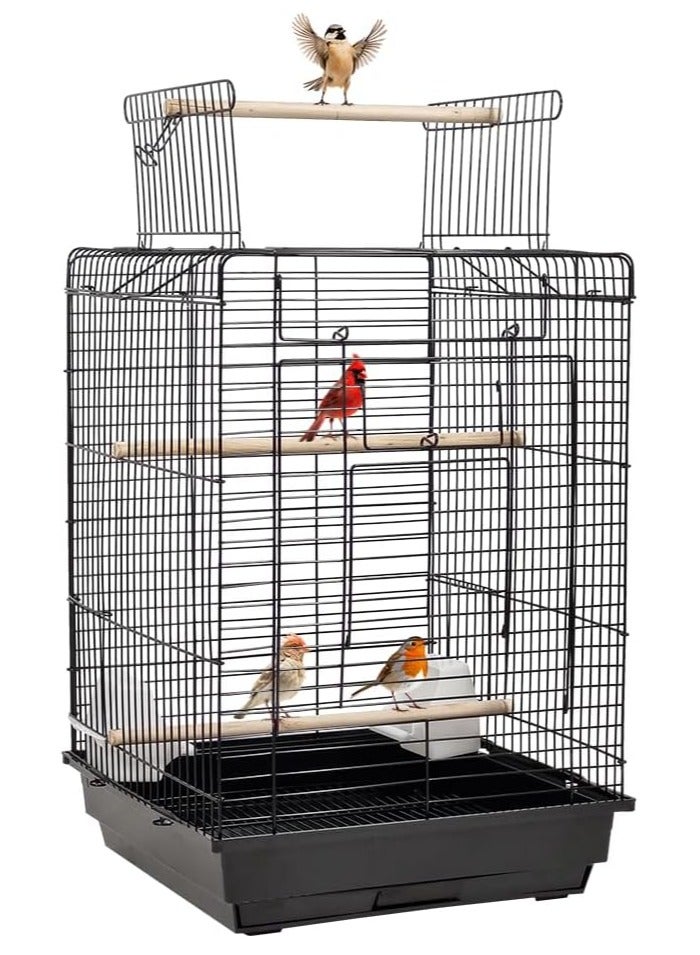 NNC PETS Bird cage for Love birds, Canaries, Budgies, and Other small birds, Durable open-top bird cage with Wooden perches, Feeding cups, and Slide-out tray, Easy to assemble 73 cm (Black) - Image 1