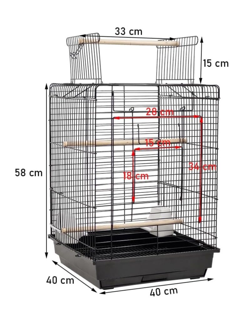 NNC PETS Bird cage for Love birds, Canaries, Budgies, and Other small birds, Durable open-top bird cage with Wooden perches, Feeding cups, and Slide-out tray, Easy to assemble 73 cm (Black) - Image 2