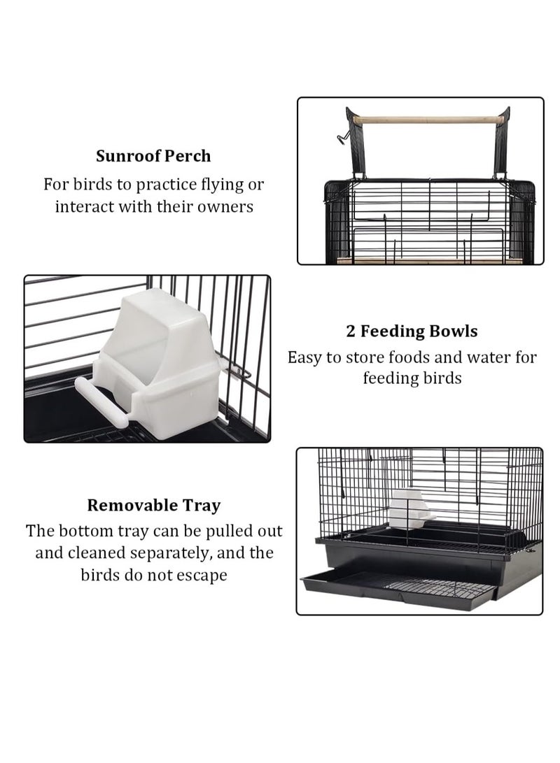 NNC PETS Bird cage for Love birds, Canaries, Budgies, and Other small birds, Durable open-top bird cage with Wooden perches, Feeding cups, and Slide-out tray, Easy to assemble 73 cm (Black) - Image 3