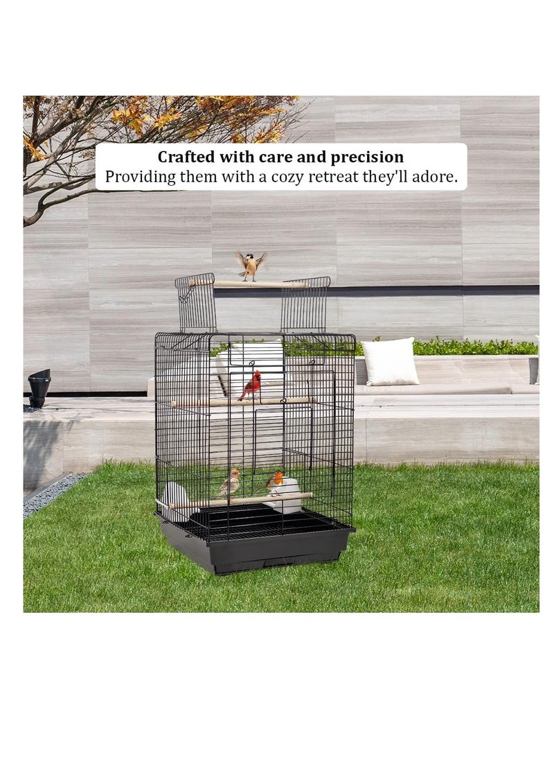 NNC PETS Bird cage for Love birds, Canaries, Budgies, and Other small birds, Durable open-top bird cage with Wooden perches, Feeding cups, and Slide-out tray, Easy to assemble 73 cm (Black) - Image 4
