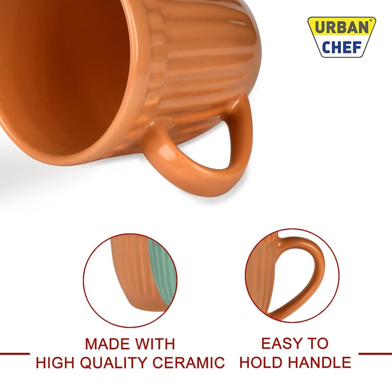 URBAN CHEF Cup Set of 2 Cup Tea Cup Tea Cup Set Ceramic Cup Microwave Safe Tea Milk with Handle Gift for girls Birthday Gift for girls Handcrafted Shine MUSTARDSEA Green Set of 2 350 ML Each - Image 2
