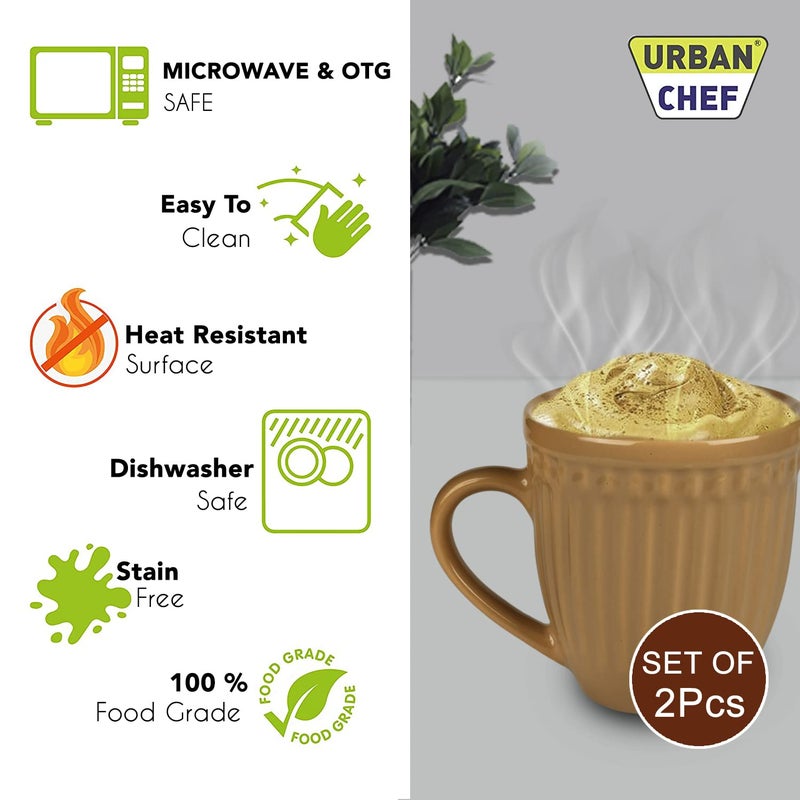 URBAN CHEF Cup Set of 2 Cup Tea Cup Tea Cup Set Ceramic Cup Microwave Safe Tea Milk with Handle Gift for girls Birthday Gift for girls Handcrafted Shine MUSTARDSEA Green Set of 2 350 ML Each - Image 5