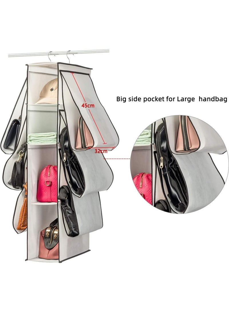 Excefore Hanging Purse Handbag Organizer, Closet Purse Handbag Organizer for Wardrobe Space Saving Closet Organizers System with 10 Compartments Handbag Holder (White)  - Image 4
