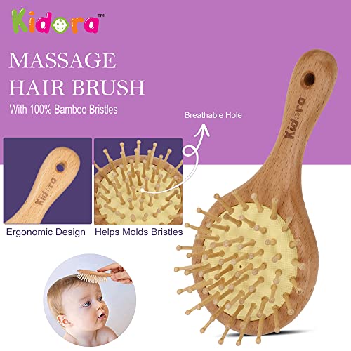 Kidora Premium Wooden 3 Piece Comb Set | Paddle Hair Brush | Wooden Baby Hair Comb | Natural Fiber Hair Brush for Toddler | Natural Soft Bristles | Perfect Baby Grooming Kit | Best Gift Ideas for New Born & Kids - Image 5