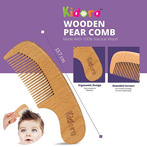Kidora Premium Wooden 3 Piece Comb Set | Paddle Hair Brush | Wooden Baby Hair Comb | Natural Fiber Hair Brush for Toddler | Natural Soft Bristles | Perfect Baby Grooming Kit | Best Gift Ideas for New Born & Kids - Image 3