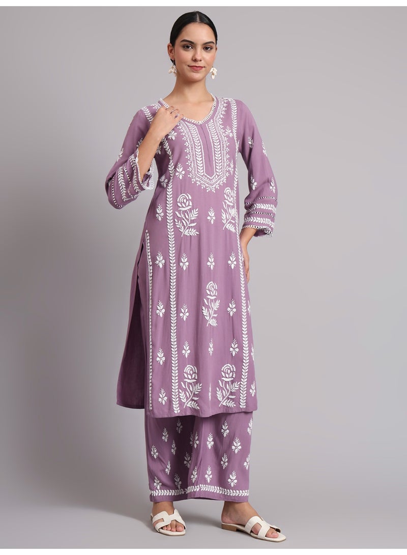 Alaya Women Hand Embroidered Lucknowi Chikankari Rayon Kurta Set-AL4078KS - Image 5