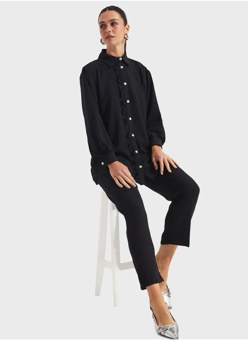 جون Ruffle Detail  Shirt & Pants Set
