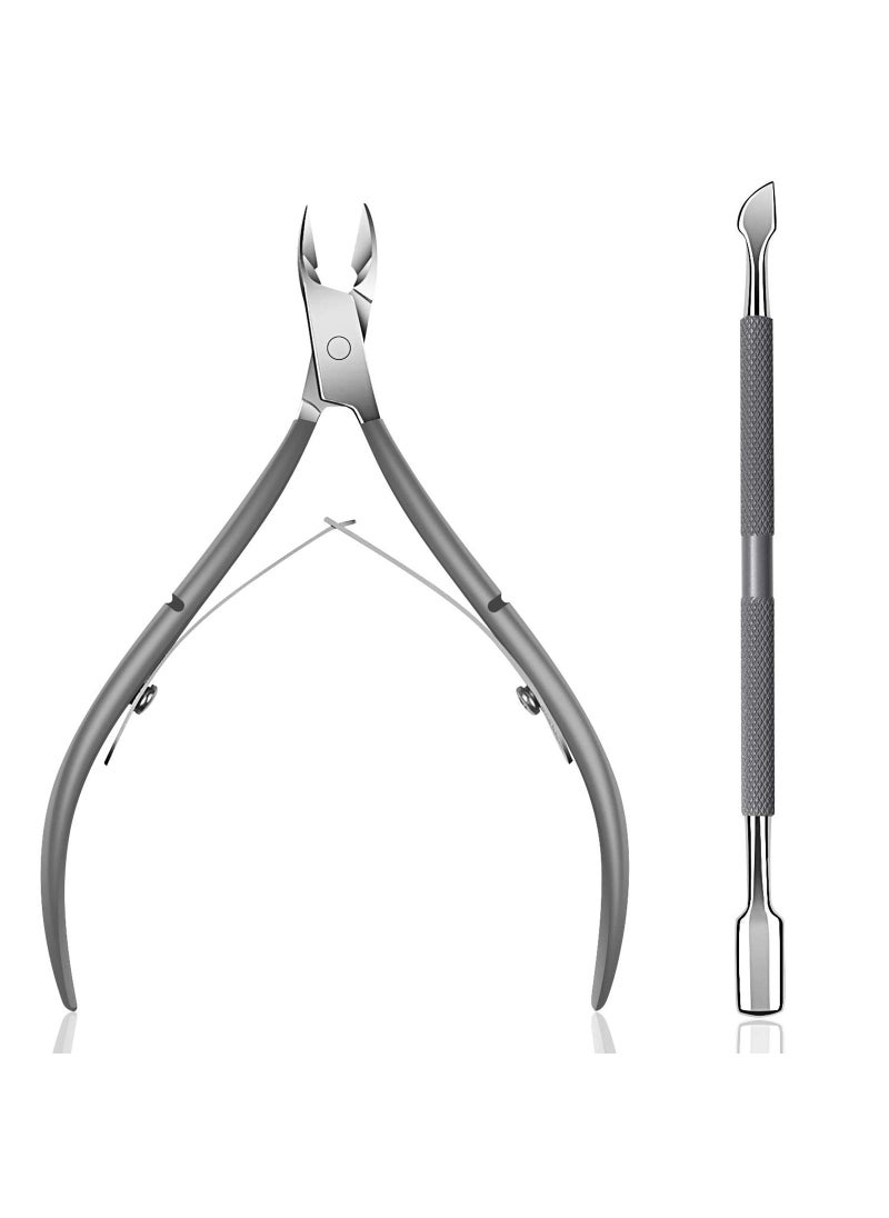 Ejiubas - Cuticle Trimmer with Cuticle Pusher  Ejiubas Cuticle Remover Cuticle Nipper Professional Stainless Steel Cuticle Cutter Clipper Durable Pedicure Manicure Tools for Fingernails and Toenails Gray - Image 1