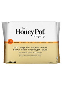 the Honey Pot company The Honey Pot Company, 100% Organic Cotton Cover Heavy Flow Overnight Pads, 16 Count  - Image 1