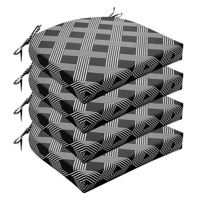 Outdoor Chair Cushions for Patio Furniture Patio Chair Cushions Set of 4 Water Resistant Round Corner Outdoor Seat Cushions 17X16X2 Black Geometry