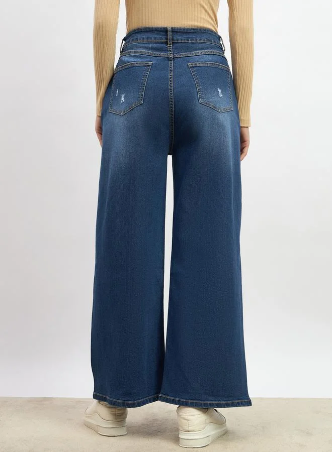 Styli Mid Rise Distressed Wide Leg Jeans