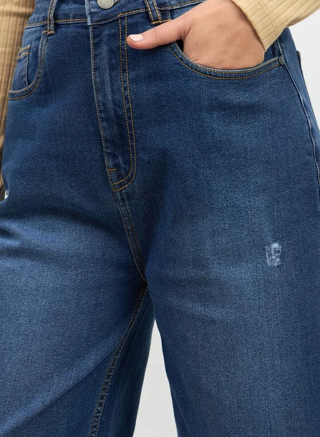 Styli Mid Rise Distressed Wide Leg Jeans