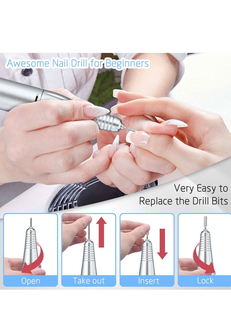 SYOSI مجموعة مثقاب أظافر احترافية للأظافر الأكريليك، مجموعة مثقاب أظافر كهربائي بسرعة 30000 دورة في الدقيقة، أدوات مانيكير وباديكير أكريليك مع رؤوس مثقاب أظافر للمبتدئين واستخدام الصالون، لون أسود - Image 5