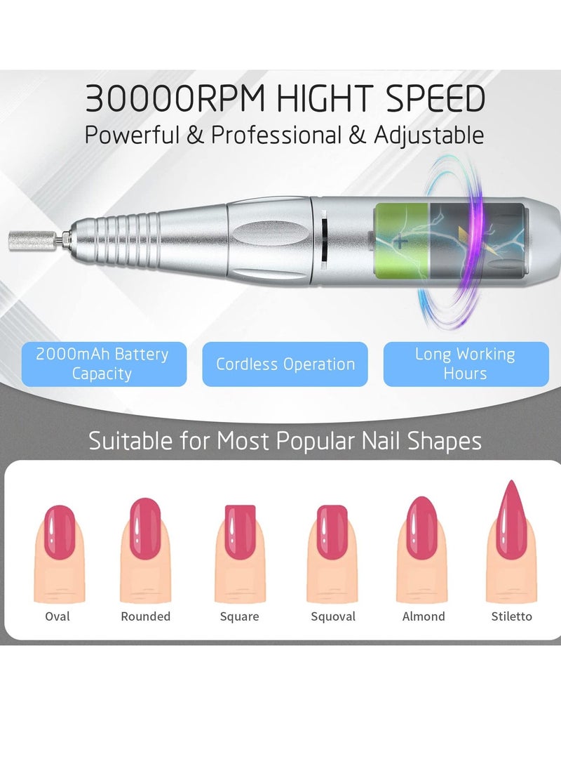 SYOSI مجموعة مثقاب أظافر احترافية للأظافر الأكريليك، مجموعة مثقاب أظافر كهربائي بسرعة 30000 دورة في الدقيقة، أدوات مانيكير وباديكير أكريليك مع رؤوس مثقاب أظافر للمبتدئين واستخدام الصالون، لون أسود - Image 3