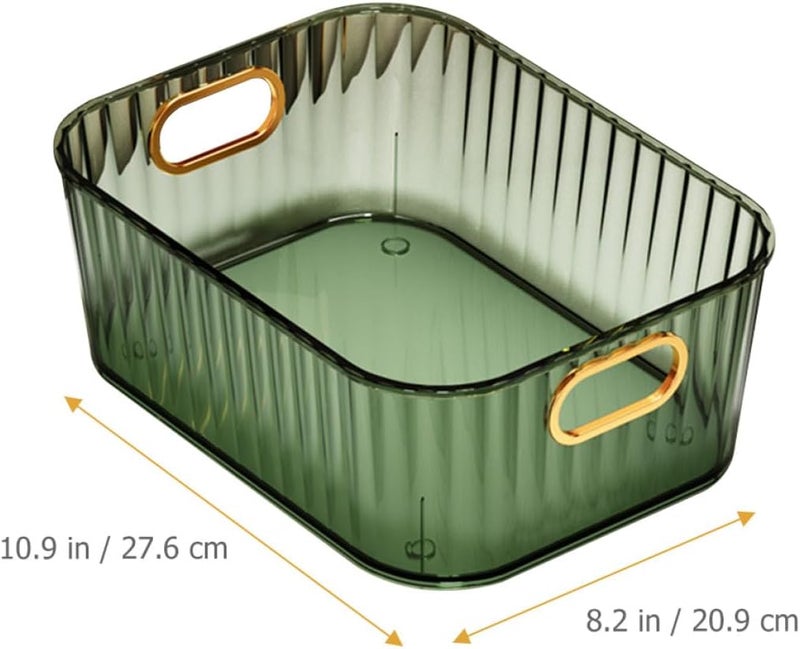 Makeup Organizer and Skincare Storage Box with Dustproof Lid, Desktop Cosmetic Storage Caddy in Dark Green for Bathroom and Vanity Sundries Management - Image 2