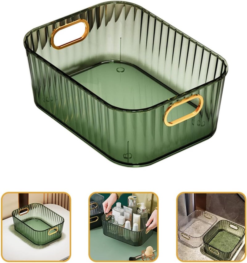 Makeup Organizer and Skincare Storage Box with Dustproof Lid, Desktop Cosmetic Storage Caddy in Dark Green for Bathroom and Vanity Sundries Management - Image 5