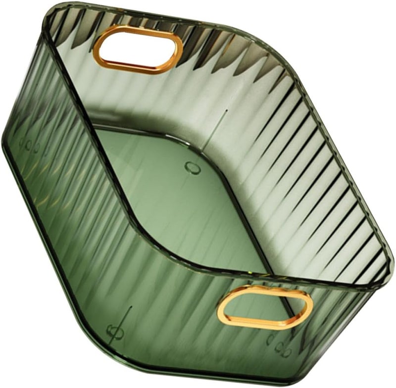 Makeup Organizer and Skincare Storage Box with Dustproof Lid, Desktop Cosmetic Storage Caddy in Dark Green for Bathroom and Vanity Sundries Management - Image 1