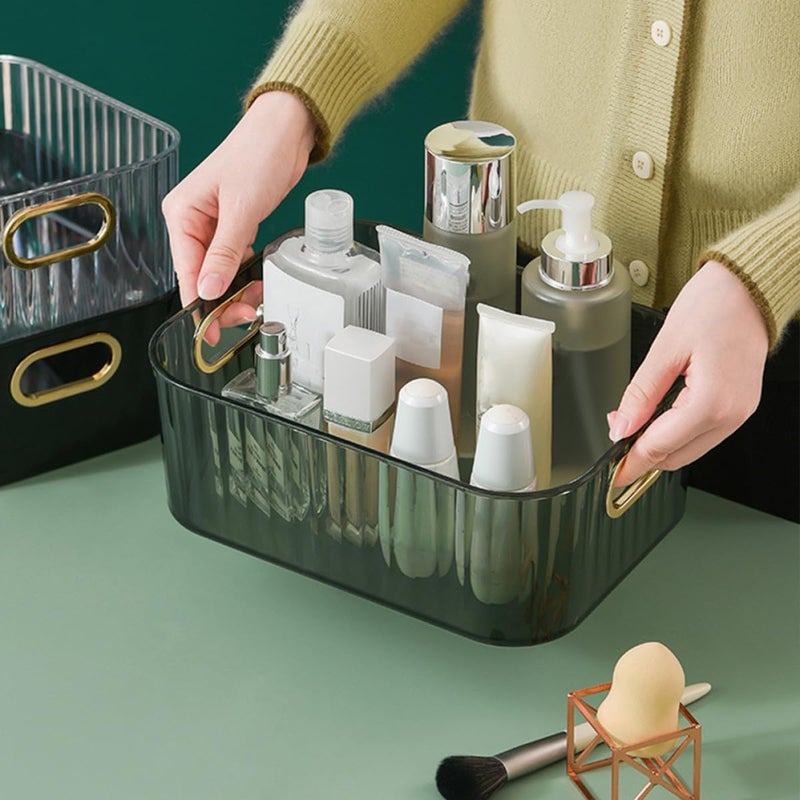 Makeup Organizer and Skincare Storage Box with Dustproof Lid, Desktop Cosmetic Storage Caddy in Dark Green for Bathroom and Vanity Sundries Management - Image 4