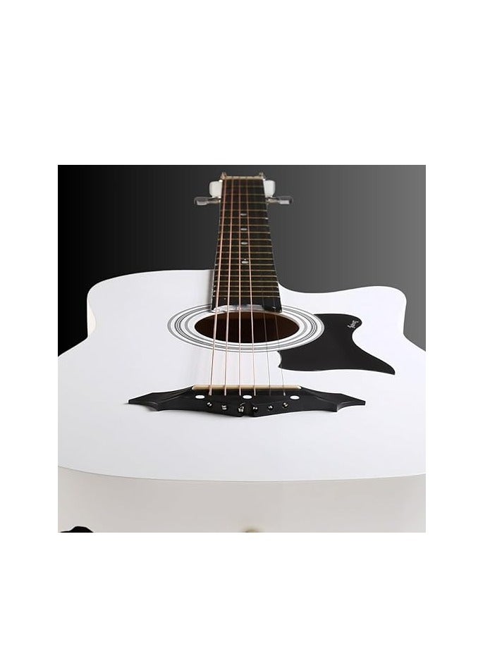 Megarya Flamingo Series MF38WH Acoustic Guitar Made by Linden Binding and Full Wood Construction with Geared Tuning, Wood Frame and Steel Strings - Image 5