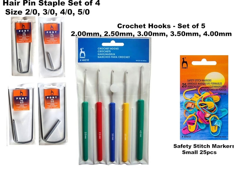Pony PONY Knitting Crochet Hooks Needle Set of 5 Size 20mm40mm with Crochet Locking Stitch Markers25 Pcs and Aluminum Hairpin Crochet Staple Set of 4 Size 20 30 40 50 - Image 2