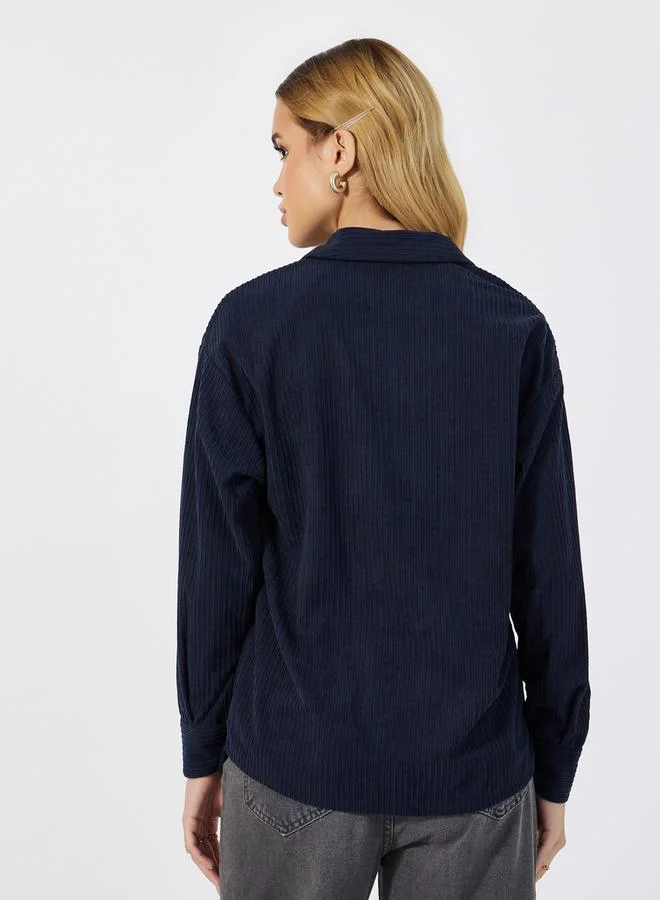 Styli Textured Chest Pocket Oversized Corduroy Shirt