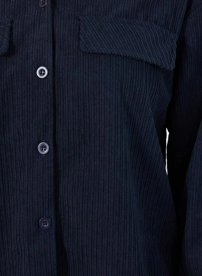 Styli Textured Chest Pocket Oversized Corduroy Shirt