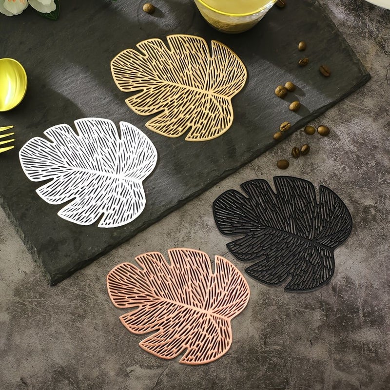 Rose Golden Banana Leaf Coasters 6 Pcs for Table Cup Holders - Image 2