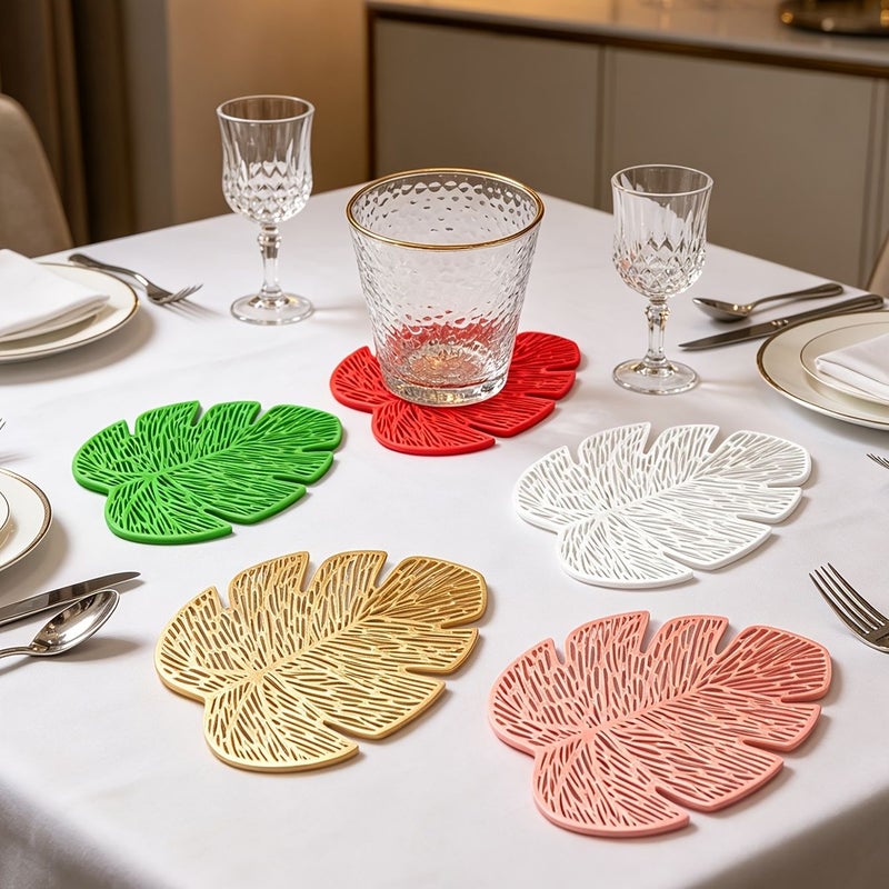 Rose Golden Banana Leaf Coasters 6 Pcs for Table Cup Holders - Image 1