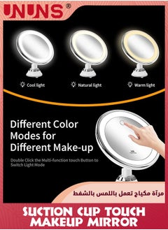 UNUNS Magnifying Mirror With Light,Strong Suction Cup Vanity Mirror,10X Magnifying Lighted Vanity Daylight White LED,Portable Illuminated Bathroom Mirror For Home Tabletop Bathroom Shower-Touch  - Image 4