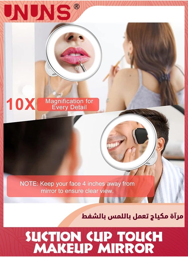 UNUNS - Magnifying Mirror With Light,Strong Suction Cup Vanity Mirror,10X Magnifying Lighted Vanity Daylight White LED,Portable Illuminated Bathroom Mirror For Home Tabletop Bathroom Shower-Touch - Image 1