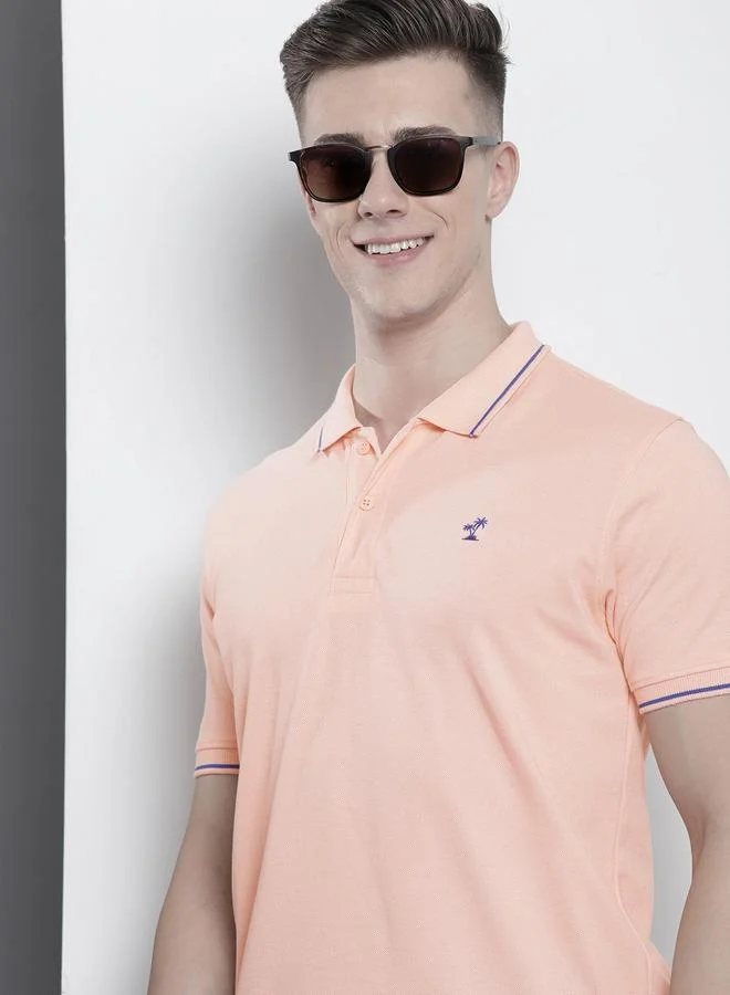 The Indian Garage Co Men Peach Regular Fit Short Sleeve Polo