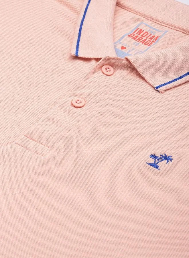 The Indian Garage Co Men Peach Regular Fit Short Sleeve Polo