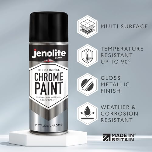 JENOLITE طلاء رذاذ جينوليت كروم - لمسة نهائية كرومية ناعمة - طلاء متعدد الأسطح للمعادن والبلاستيك والمزيد - مناسب للاستخدام الداخلي والخارجي - 400 مل (13.52 أونصة) - Image 2