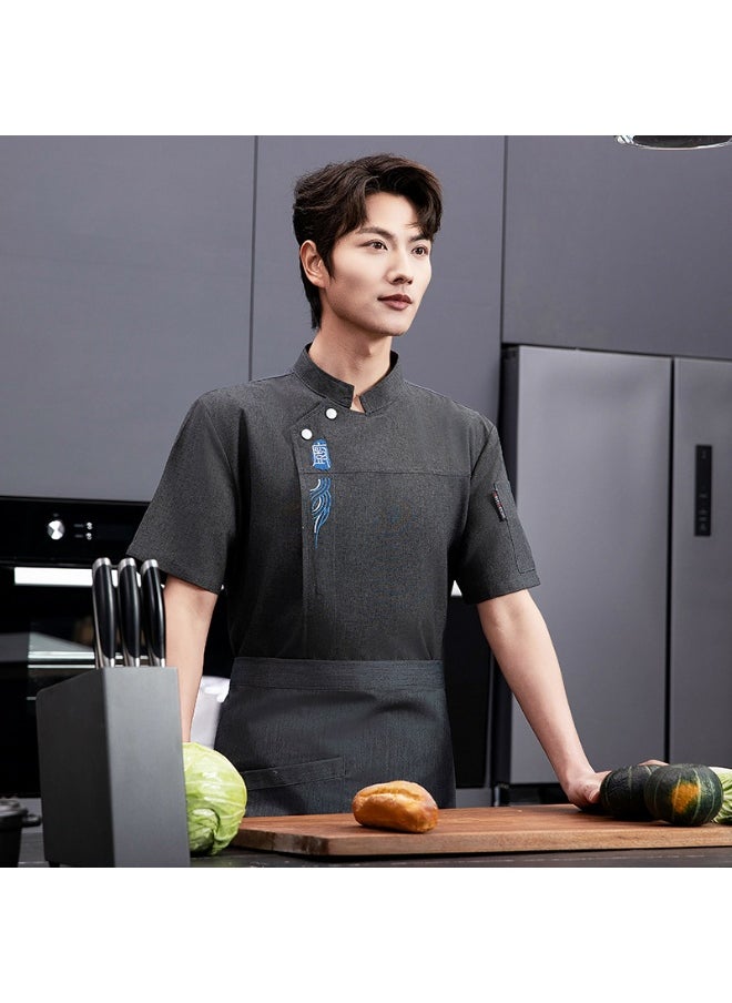 NIBEMINENT Breathable Chef Overalls Men's Short-Sleeved Restaurant Spring Summer Dining Canteen Kitchen Breathable and Wearable Kitchen 