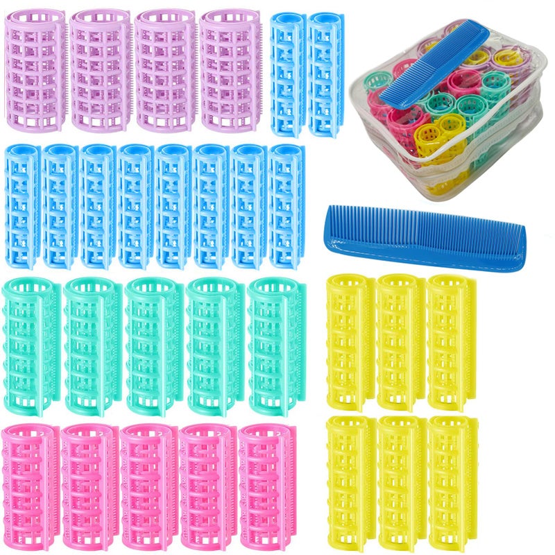 ZMD 30Pcs Plastic Hair Curlers Rollers Set  Snap On Rollers Self Grip Rollers Hairdressing Curlers Hair Curlers No Heat Hair Rollers For Long Medium Short Thin Fine Hair With Mini Comb (5 Sizes) - Image 1