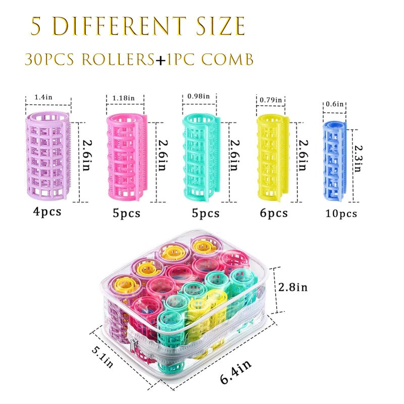 ZMD 30Pcs Plastic Hair Curlers Rollers Set  Snap On Rollers Self Grip Rollers Hairdressing Curlers Hair Curlers No Heat Hair Rollers For Long Medium Short Thin Fine Hair With Mini Comb (5 Sizes) - Image 2