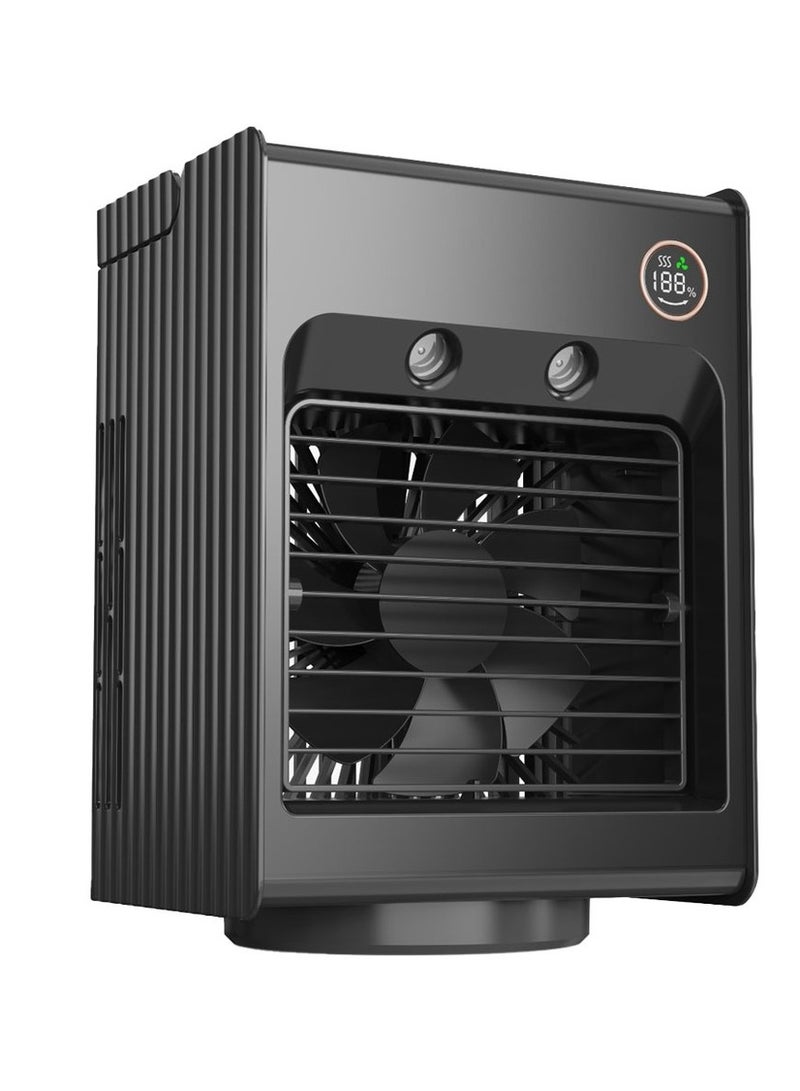 بورودو مروحة تبريد محمولة من Air & Mist مع ضوء ليلي ومتذبذبة للسفر والأنشطة الخارجية والمنزل والمكتب - لون أسود - Image 1