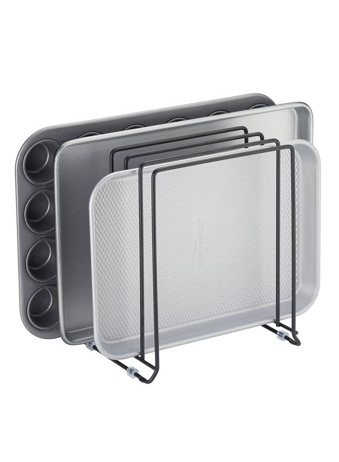 إم ديزاين حامل أغطية الأواني والمقالي من إم ديزاين - حامل سلكي معدني للخزائن أو المخازن أو أسطح المطبخ - حامل أواني قائم بذاته مع 5 فتحات للمقالي والأواني والأغطية والأواني الفخارية - أسود - Image 1