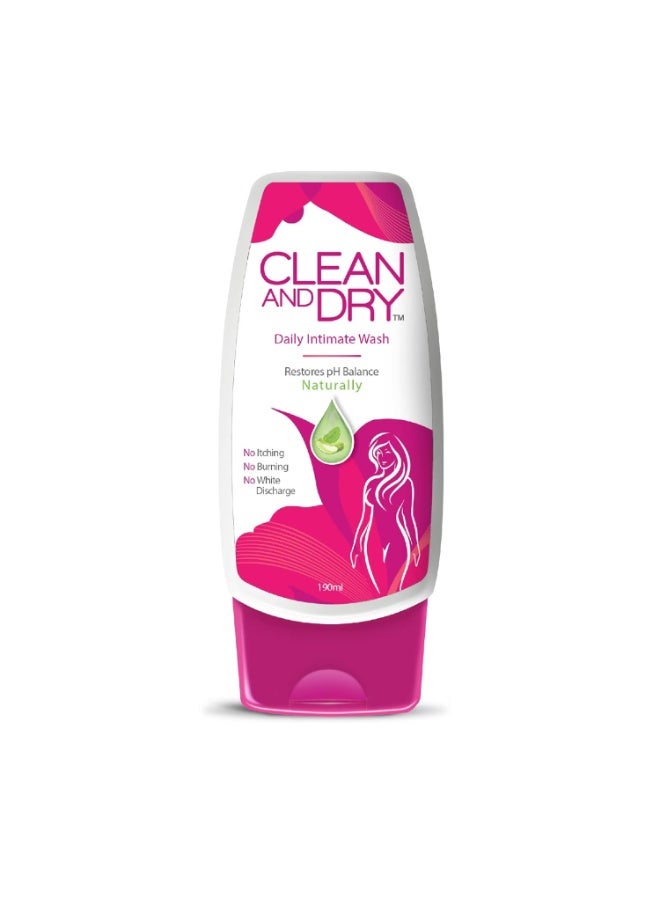 clean and dry CLEAN & DRY| Daily intimate wash| Hygiene Wash for Women, Vaginal Wash, Smooths Skin | Anti-Bacterial and prevents infections | Restores pH Balanace| No itching, Burning, white Discharge| 190ml - Image 1