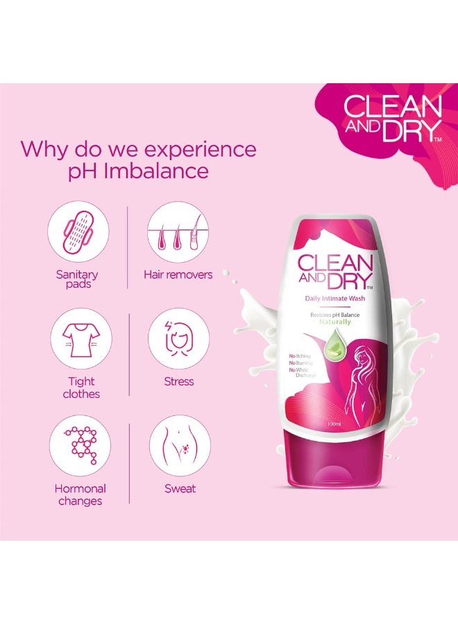 clean and dry CLEAN & DRY| Daily intimate wash| Hygiene Wash for Women, Vaginal Wash, Smooths Skin | Anti-Bacterial and prevents infections | Restores pH Balanace| No itching, Burning, white Discharge| 190ml - Image 5