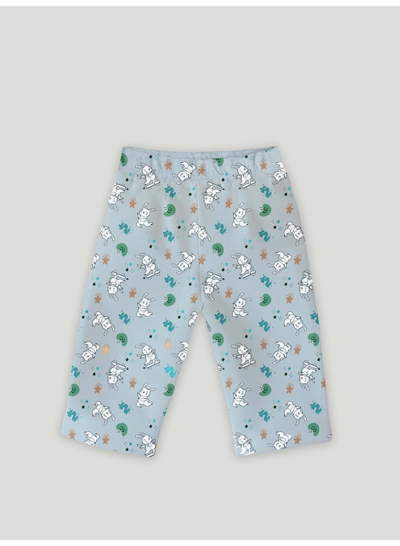 لؤي® طقم كومبو مطبوع من القطن بنسبة 100% | أزياء فائقة النعومة، أنيقة وراقية | تيشيرت بأكمام طويلة وبنطال مريح - أبيض وأزرق. - Image 5