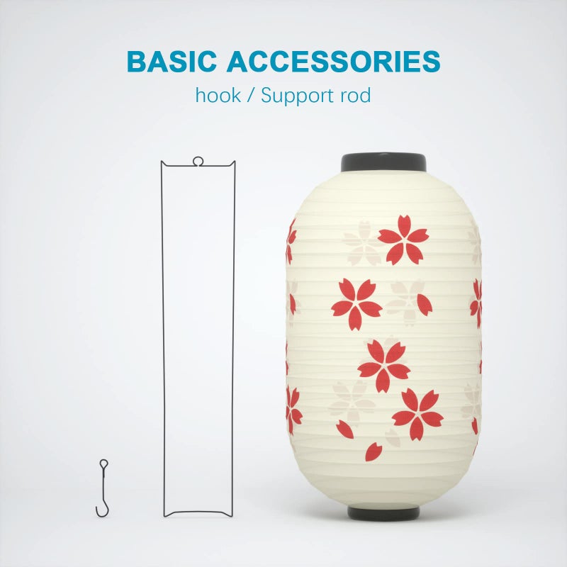 ZUEXT Traditional Japanese Style Beige White Silk Cherry Blossom Lantern 8 x 14 Inch, ZUEXT Set of 4 Waterproof Indoor Outdoor Festival Theme Birthday Party Home Yard Lanterns Japanese Eateries Decor - Image 2