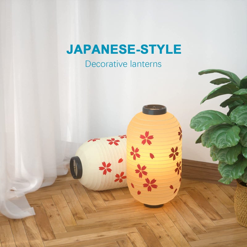 ZUEXT Traditional Japanese Style Beige White Silk Cherry Blossom Lantern 8 x 14 Inch, ZUEXT Set of 4 Waterproof Indoor Outdoor Festival Theme Birthday Party Home Yard Lanterns Japanese Eateries Decor - Image 5