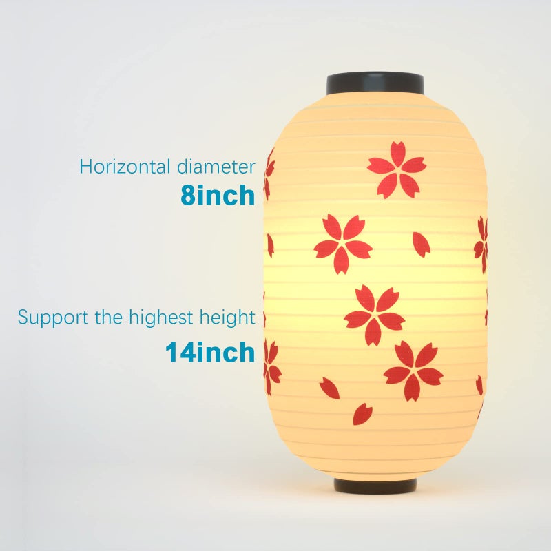 ZUEXT Traditional Japanese Style Beige White Silk Cherry Blossom Lantern 8 x 14 Inch, ZUEXT Set of 4 Waterproof Indoor Outdoor Festival Theme Birthday Party Home Yard Lanterns Japanese Eateries Decor - Image 3